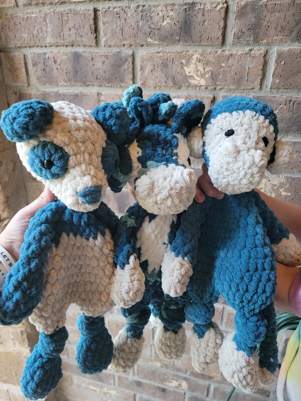 Crochet lovey snuggler - blue and white